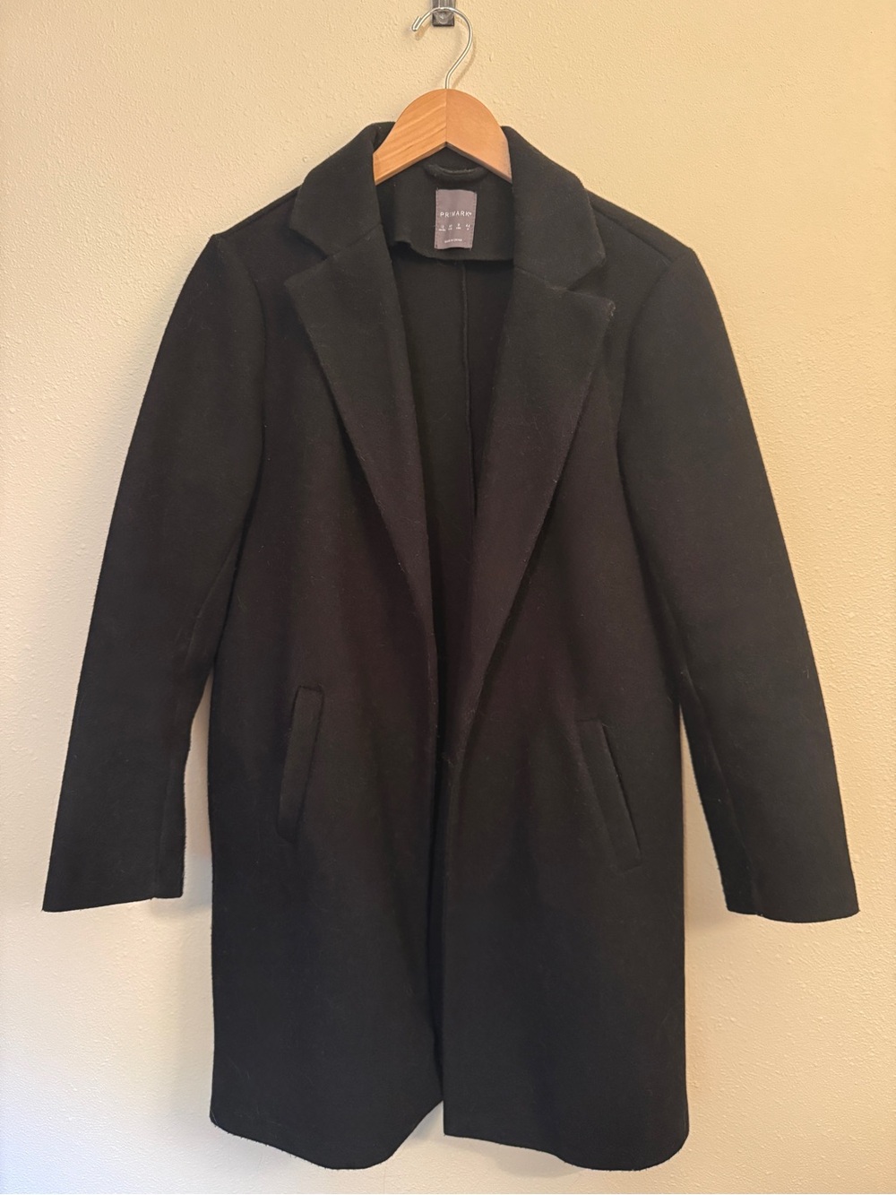 Primark Black Women's Long Wool-Blend Pea Coat